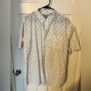 IZOD white cotton button down shirt with blue anchors. XXL